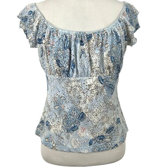 Rave Tops - Women Vintage 1990s Milkmaid Short Sleeve Top Blue Fairy Streetwear Size Large